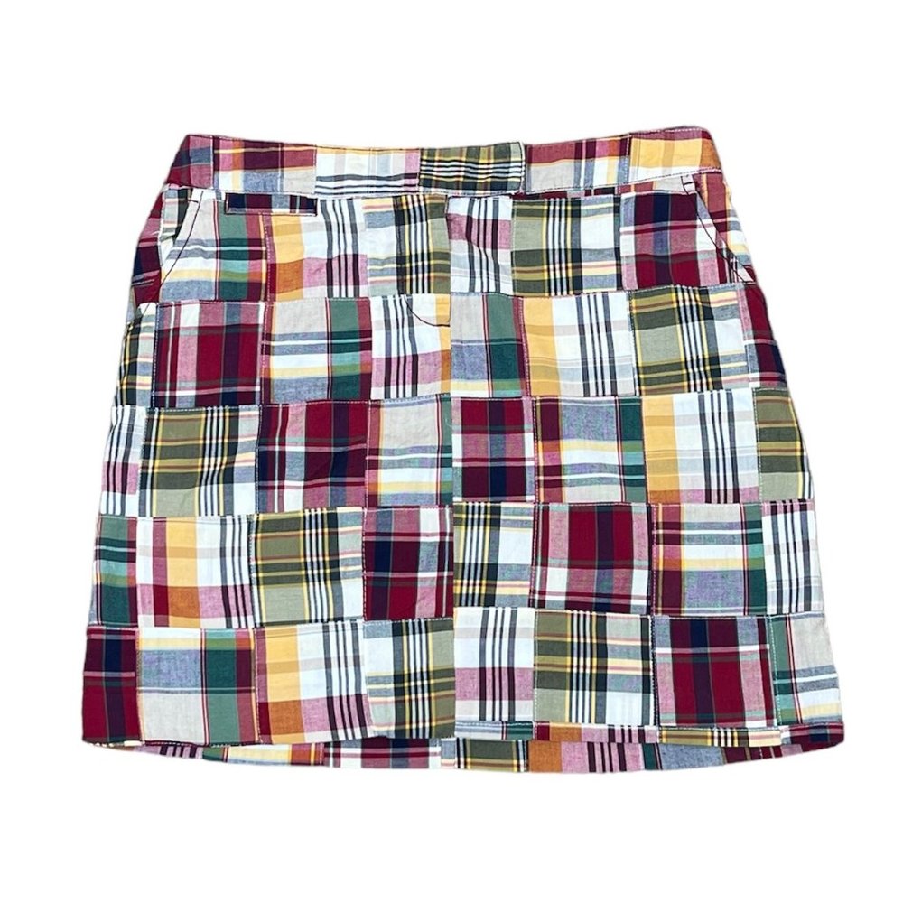 Larry Levine Womens Maroon Green White Yellow Plaid Pencil Skirt Size 4